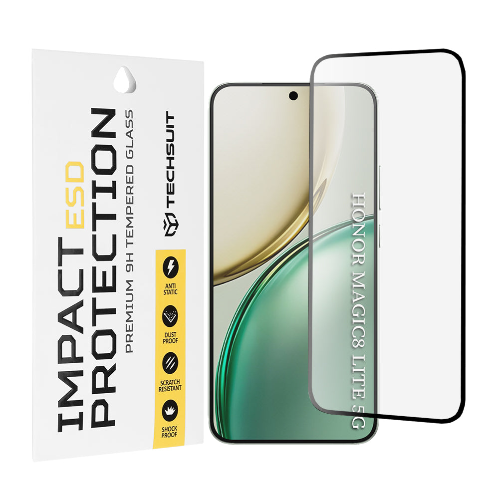 Techsuit Screen Protector for Honor Magic8 Lite, Tempered Glass, Full Glue, Black