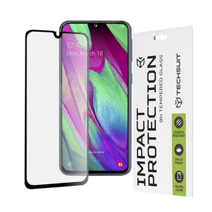 Techsuit Screen Protector Film for Samsung Galaxy A40 A405, Tempered Glass, Full Glue, 111D, Black