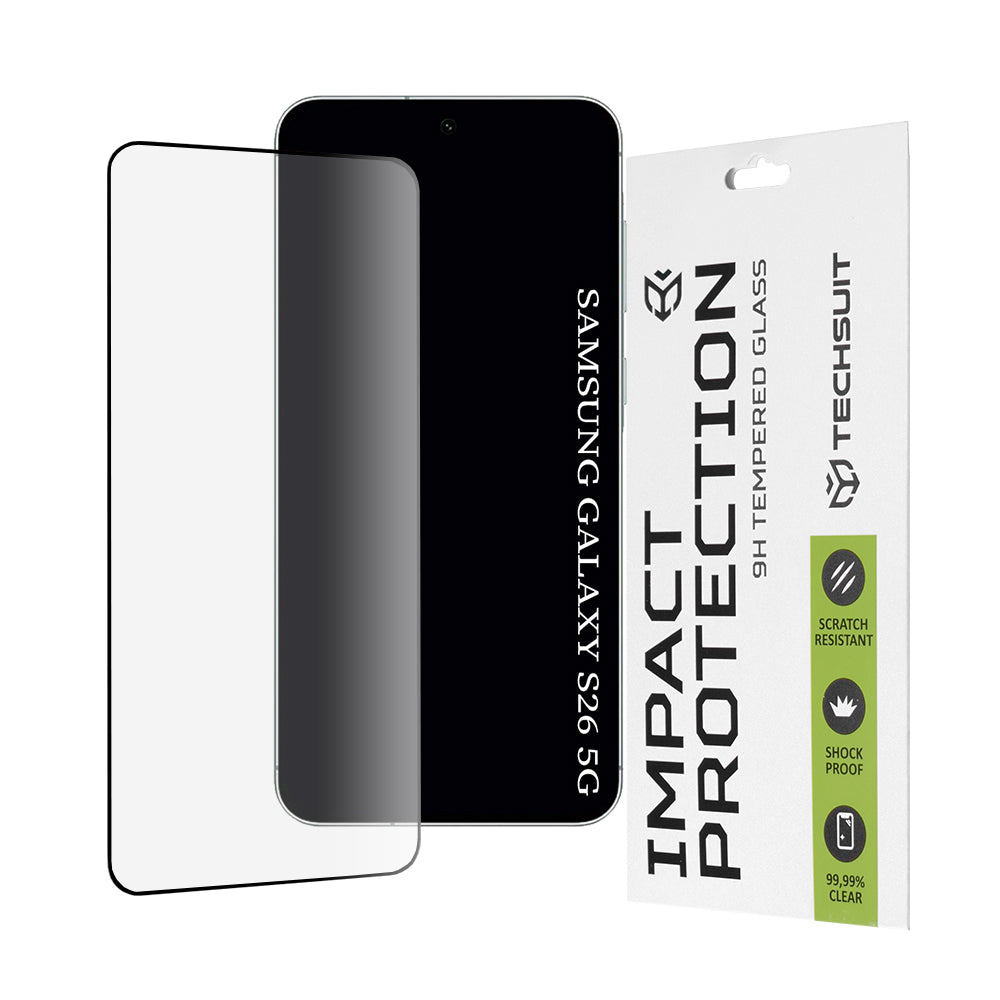 Techsuit Screen Protector for Samsung Galaxy S26 S942, Tempered Glass, Full Glue, 111D, Black