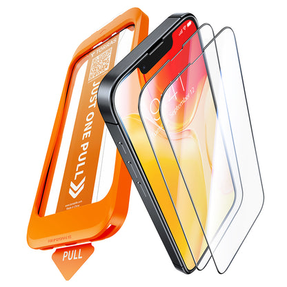 Torras GlassGo Install Master Screen Protector for Apple iPhone 17e / 16e / 14 / 13 Pro, Tempered Glass, Full Glue, Set of 2 pieces