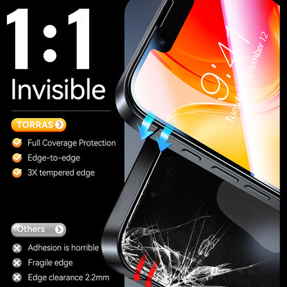 Torras GlassGo Install Master Screen Protector for Apple iPhone 17e / 16e / 14 / 13 Pro, Tempered Glass, Full Glue, Set of 2 pieces