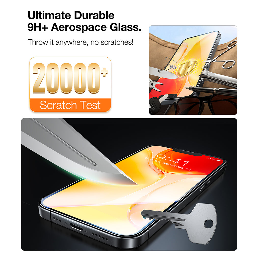 Torras GlassGo Install Master Screen Protector for Apple iPhone 17e / 16e / 14 / 13 Pro, Tempered Glass, Full Glue, Set of 2 pieces