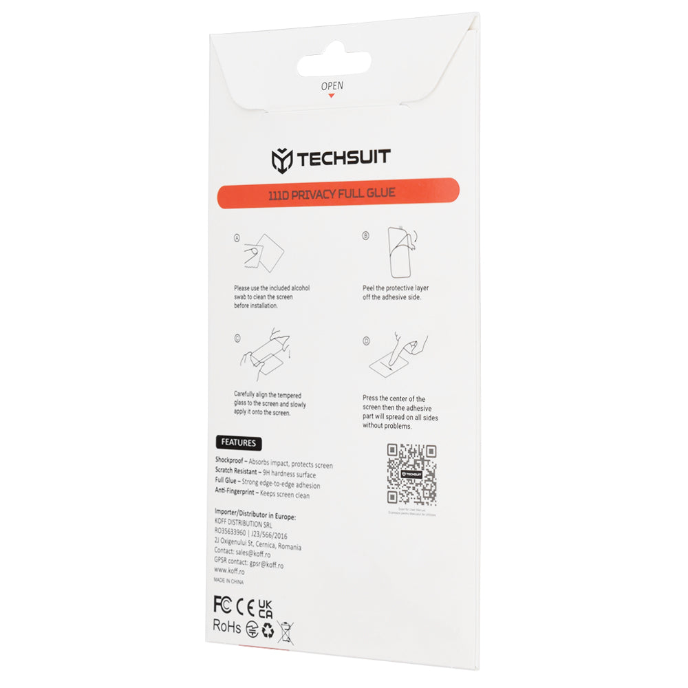 Privacy Techsuit Screen Protector for Honor 600 Pro / 600, Tempered Glass, Full Glue, 111D