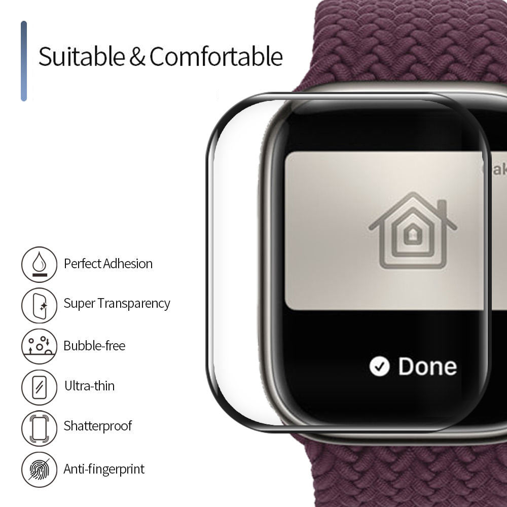 Blueo High Molecule Protective Film for Apple Watch 8 / 7 41mm Series, Tempered Glass, Black