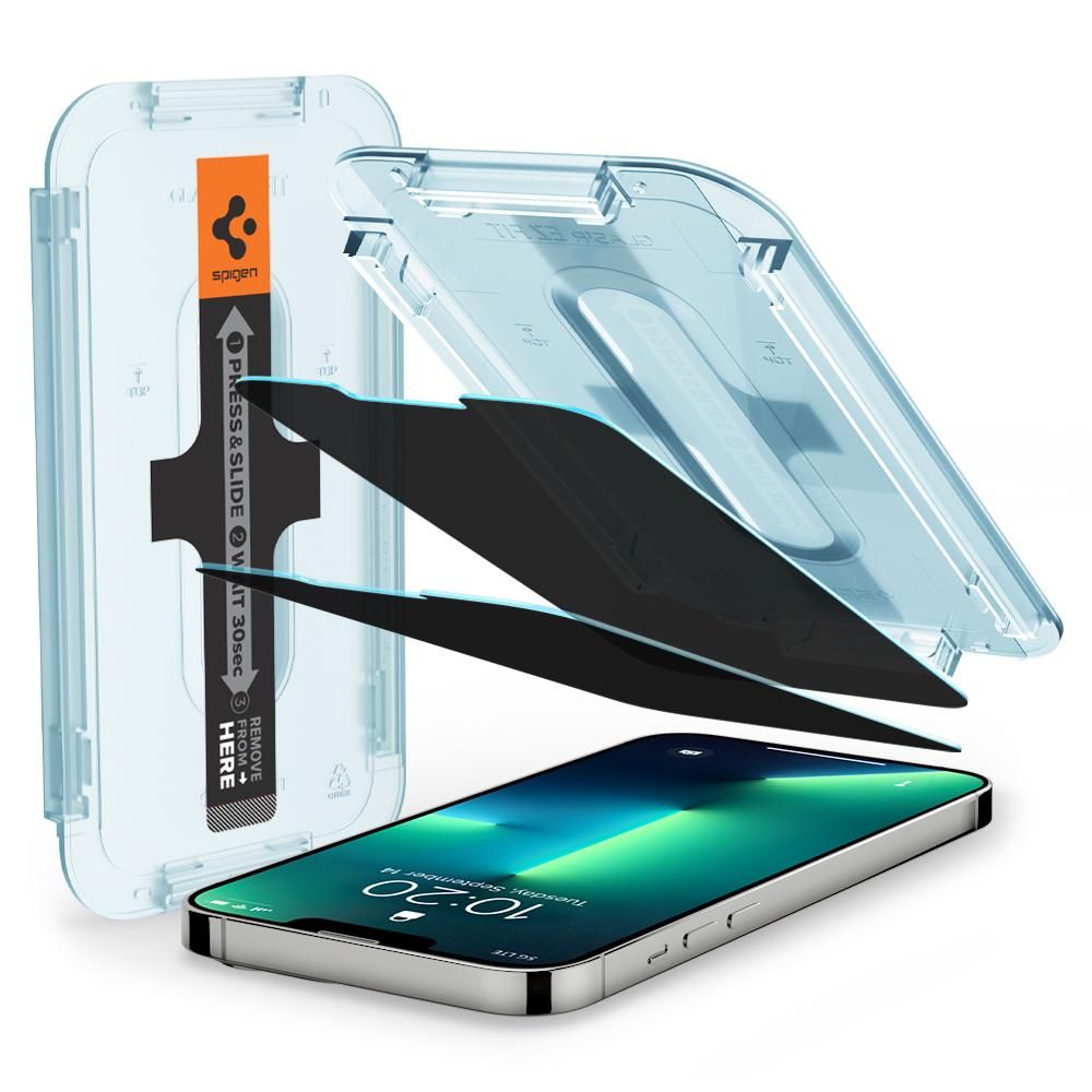 Spigen GlastR EZ FIT Privacy Screen Protector for Apple iPhone 14 Plus / 13 Pro Max, Tempered Glass, Full Glue, Set of 2 pieces AGL03378