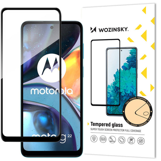 WZK Screen Protector for Motorola Moto G22, Glass, Full Glue, Black