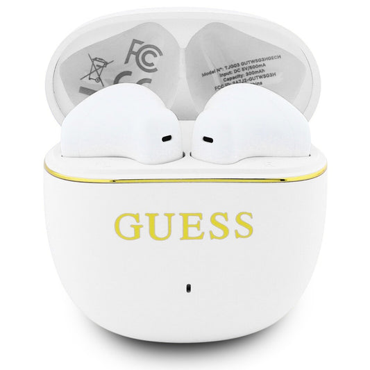 Handsfree Bluetooth Guess Glossy Gold Line Classic, TWS, White
