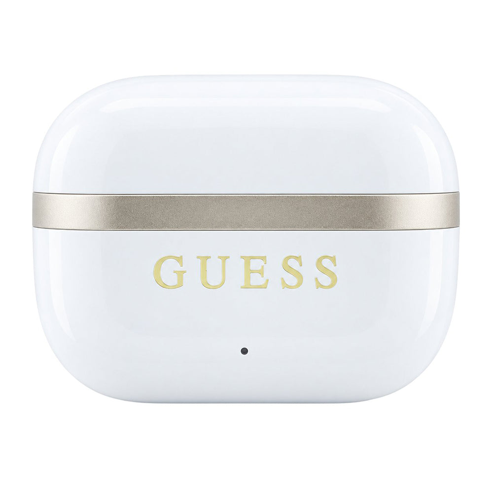 Guess Glossy Gold Line Printed Classic Logo Bluetooth Handsfree, TWS, White