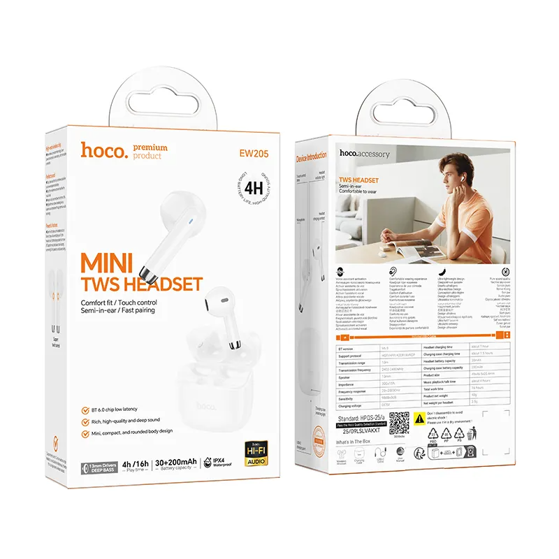 Bluetooth Handsfree HOCO EW205, TWS, White