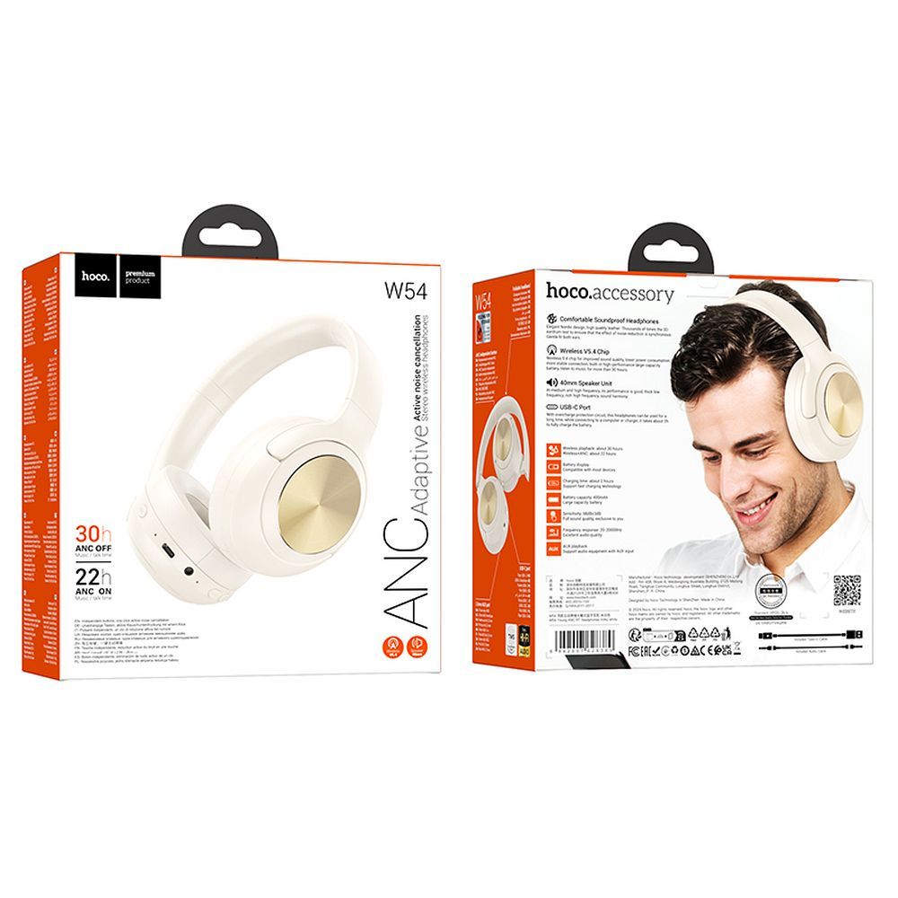 Handsfree Bluetooth HOCO W54, A2DP, ANC, White