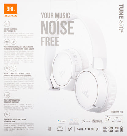 JBL Tune 670NC White Bluetooth Handsfree, MultiPoint, A2DP, ANC, JBLT670NCWHTAP