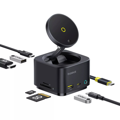 Baseus MagPro II 7in1 Multifunctional Hub, 1 x USB-A - 2 x USB-C - 1 x HDMI - 1 x QI - 1 x SD - 1 x microSD, Black Resealed B00072900121-00