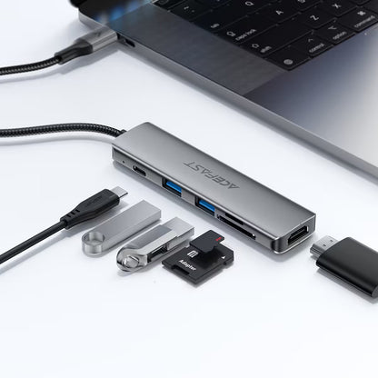 Acefast J18 USB-C Hub, 6-in-1, Gray