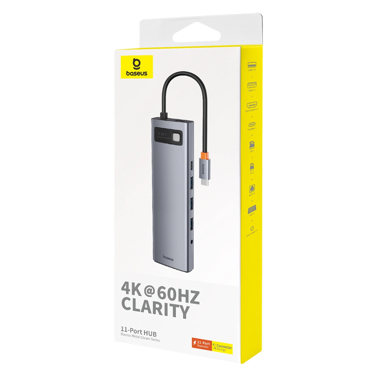 Hub USB-C Baseus Metal Gleam, 1 x USB-C - 3 x USB-A 3.0 - 1 x USB-A 3.0 - 1 x USB-A - 1 x HDMI - 1 x VGA - 1 x 3.5mm jack - 1 x RJ45 - 1 x SD - 1 x microSD, Grey