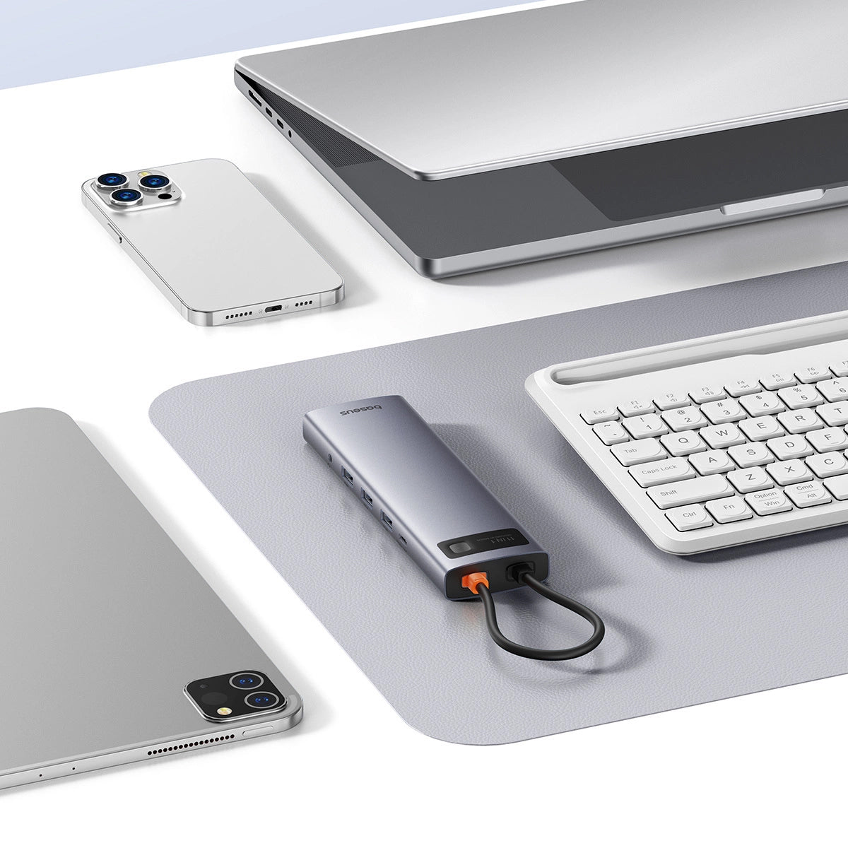 Hub USB-C Baseus Metal Gleam, 1 x USB-C - 3 x USB-A 3.0 - 1 x USB-A 3.0 - 1 x USB-A - 1 x HDMI - 1 x VGA - 1 x 3.5mm jack - 1 x RJ45 - 1 x SD - 1 x microSD, Grey