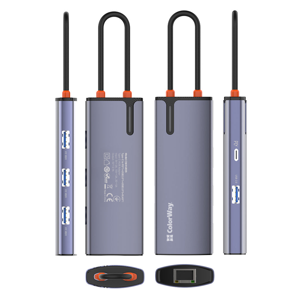 ColorWay CW-HUB03 USB-C Hub, 6in1, Silver
