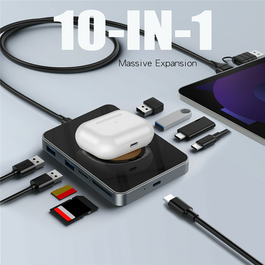 USB-C Hub with Wireless QI Charging OEM YC7209, 10in1, Gray