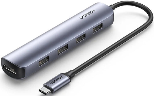 UGREEN CM417 USB-C Hub, 4 x USB-A 3.2 - 1 x HDMI, Gray