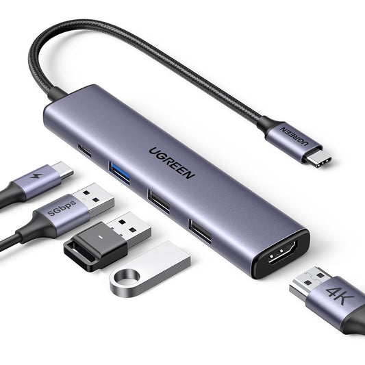 UGREEN CM478 USB-C Hub, 1 x USB-A 3.0 - 2 x USB-A - 1 x USB-C - 1 x HDMI, Gray
