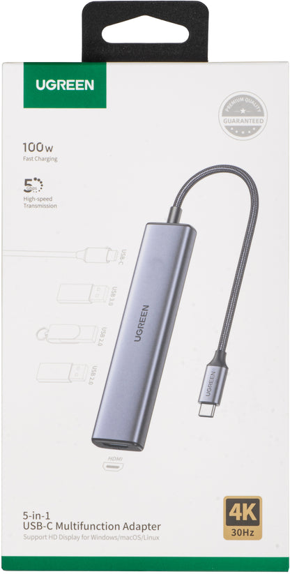 UGREEN CM478 USB-C Hub, 1 x USB-A 3.0 - 2 x USB-A - 1 x USB-C - 1 x HDMI, Gray