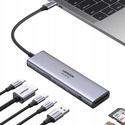 UGREEN CM511 USB-C Hub (45521), 1 x USB-A 3.2 - 3 x USB-C - 1 x HDMI - 1 x SD - 1 x microSD, Gray