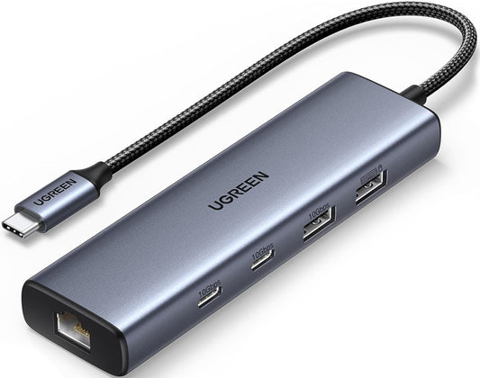 UGREEN CM512 USB-C Hub, 1 x USB-A 3.2 - 1 x USB-A - 3 x USB-C - 1 x RJ45, Gray