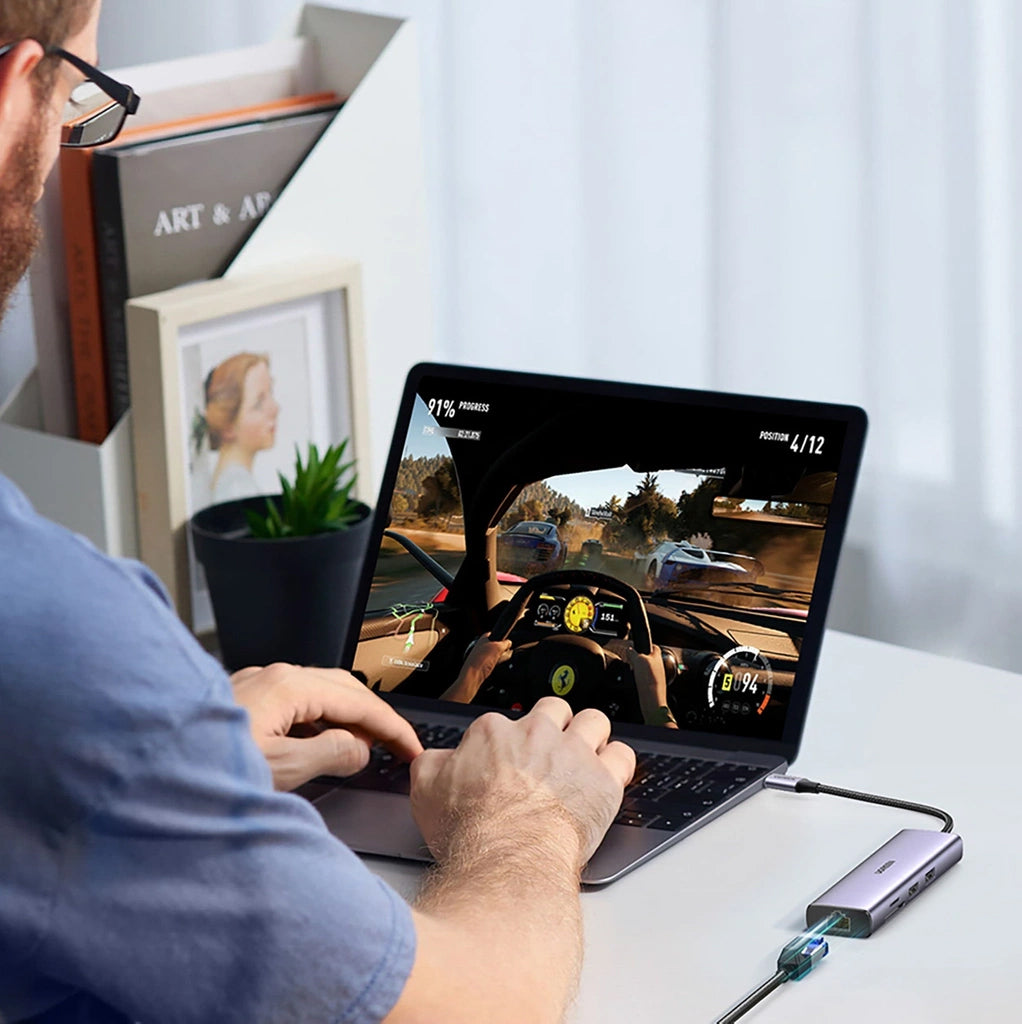 UGREEN CM512 USB-C Hub, 2 x USB-A 3.0 - 1 x USB-C - 1 x HDMI - 1 x SD - 1 x microSD - RJ45, Gray