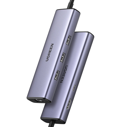 UGREEN CM512 USB-C Hub (15598), 3 x USB-A 3.0 - 1 x USB-C - 1 x HDMI - 1 x RJ45, Gray