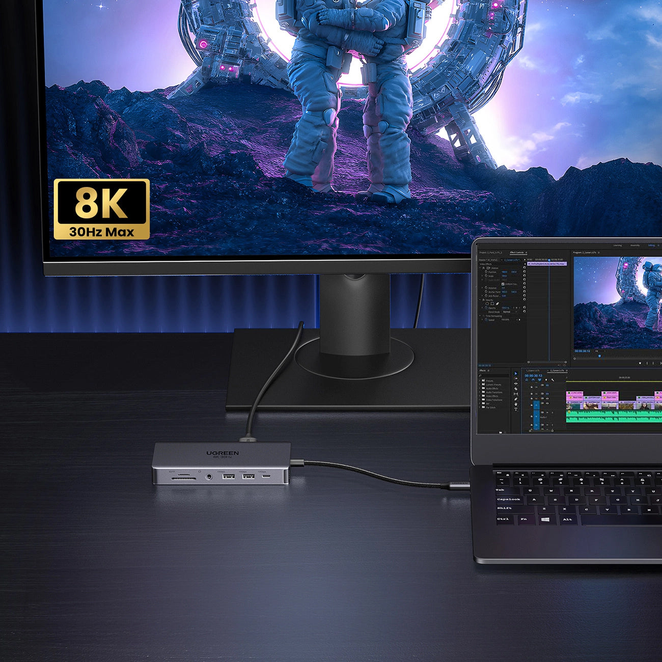 UGREEN Revodok Pro 313 CM681 USB-C Hub, 2 x USB-A 3.2 - 1 x USB-A 3.0 - 2 x USB-C - 2 x HDMI - 1 x 3.5mm Jack - 1 x RJ45 - 1 x SD - 1 x microSD, Gray