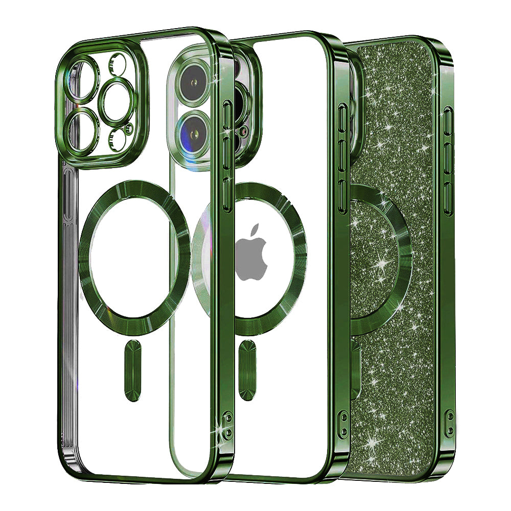 MagSafe Case for Apple iPhone 12 Pro Max, Techsuit, Luxury Glitter, Dark Green