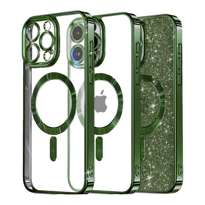MagSafe Case for Apple iPhone 12 Pro Max, Techsuit, Luxury Glitter, Dark Green
