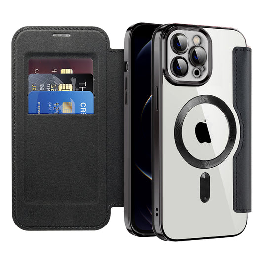 MagSafe Case for Apple iPhone 12 Pro Max, Techsuit, SmartMag Book, Black