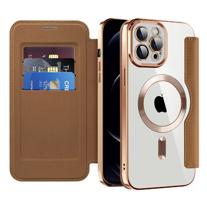 MagSafe Case for Apple iPhone 12 Pro, Techsuit, SmartMag Book, Brown