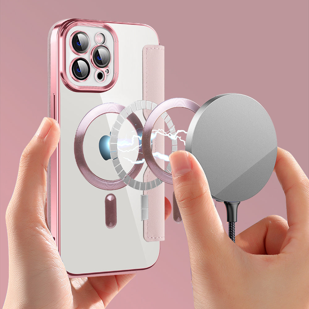 MagSafe Case for Apple iPhone 12 Pro, Techsuit, SmartMag Book, Pink