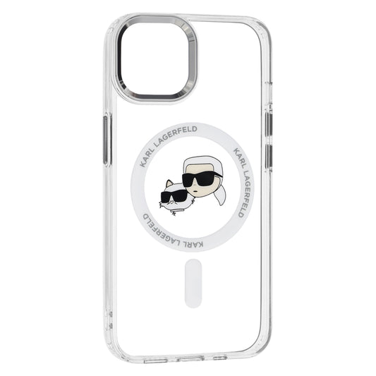 MagSafe Case for Apple iPhone 14, Karl Lagerfeld, IML Metal Karl & Choupette's Heads, White