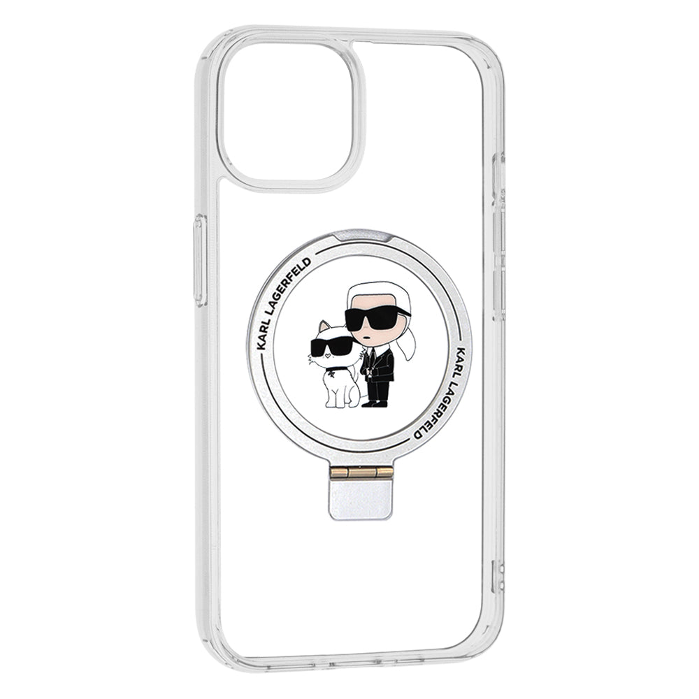MagSafe Case for Apple iPhone 14, Karl Lagerfeld, Ring Stand Karl & Choupette, White