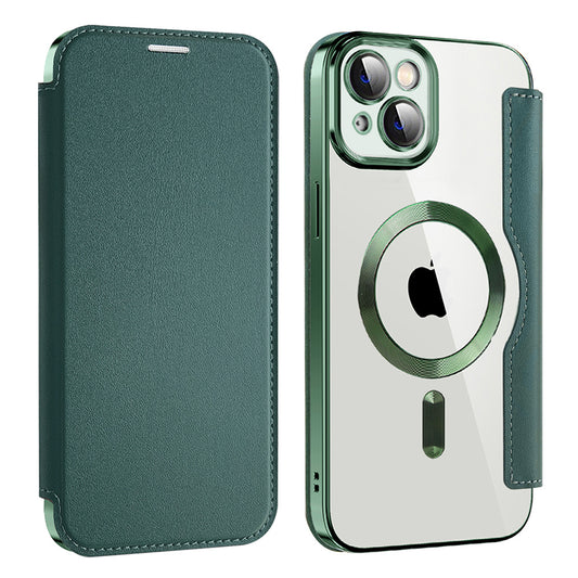 MagSafe Case for Apple iPhone 14 Plus, Techsuit, SmartMag Book, Green
