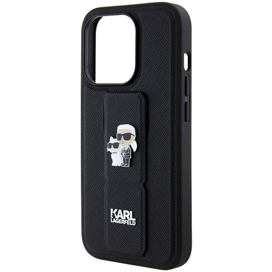 MagSafe Case for Apple iPhone 14 Pro, Karl Lagerfeld, Saffiano Gripstand Karl & Choupette, Black