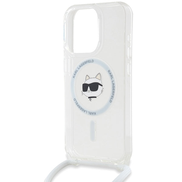 MagSafe Case for Apple iPhone 14 Pro Max, Karl Lagerfeld, IML Crossbody Choupette's Head with Strap, Transparent