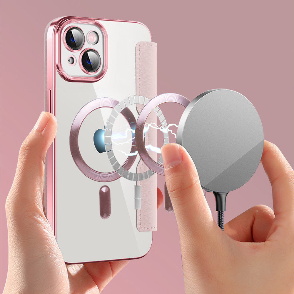 MagSafe Case for Apple iPhone 14, Techsuit, SmartMag Book, Pink
