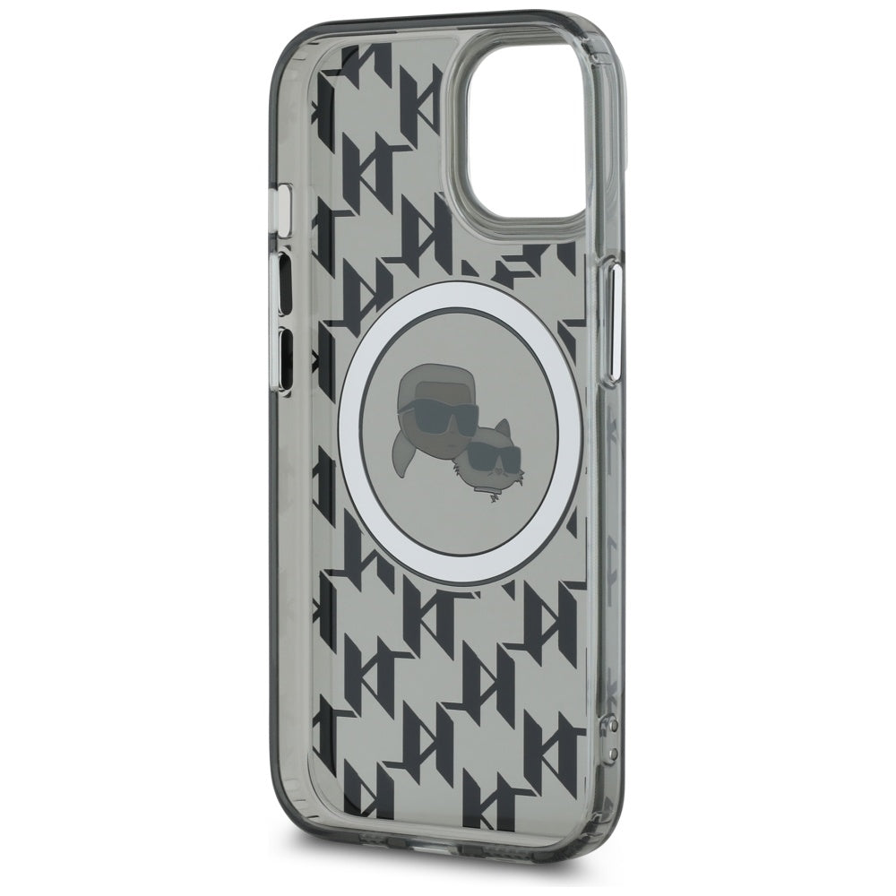 MagSafe Case for Apple iPhone 15, Karl Lagerfeld, IML Monogram Karl & Choupette's Heads, Black