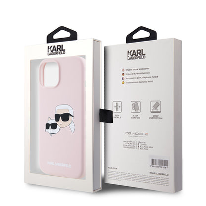 MagSafe Case for Apple iPhone 15, Karl Lagerfeld, Silicone Karl & Choupette's Heads, Pink