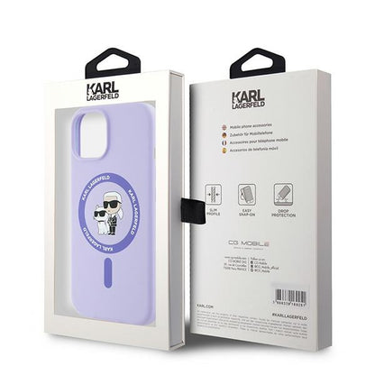 MagSafe Case for Apple iPhone 15, Karl Lagerfeld, Silicone Ring Karl & Choupette, Purple