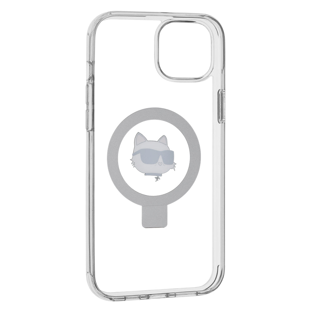 MagSafe Case for Apple iPhone 15 Plus / 14 Plus, Karl Lagerfeld, Ring Stand Choupette's Head, White
