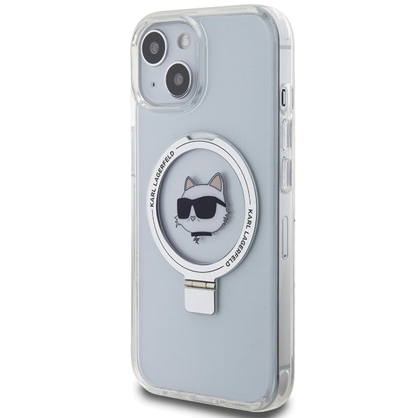 MagSafe Case for Apple iPhone 15 Plus / 14 Plus, Karl Lagerfeld, Ring Stand Choupette's Head, White