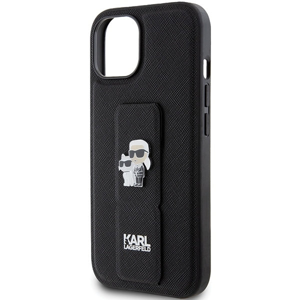 MagSafe Case for Apple iPhone 15 Plus / 14 Plus, Karl Lagerfeld, Saffiano Gripstand Karl & Choupette, Black