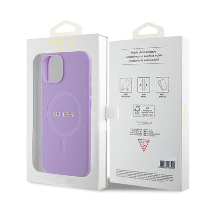 MagSafe Case for Apple iPhone 15 Plus, Guess, Saffiano, Purple