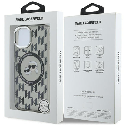MagSafe Case for Apple iPhone 15 Plus, Karl Lagerfeld, IML Monogram Karl & Choupette's Heads, Black