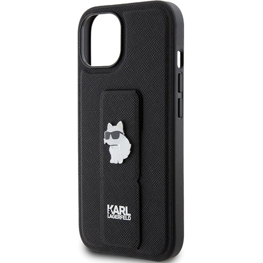 MagSafe Case for Apple iPhone 15 Plus, Karl Lagerfeld, Saffiano Gripstand Choupette, Black