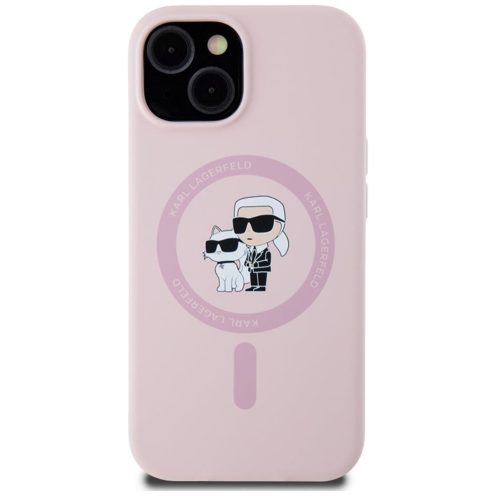 MagSafe Case for Apple iPhone 15 Plus, Karl Lagerfeld, Karl & Choupette Silicone, Pink
